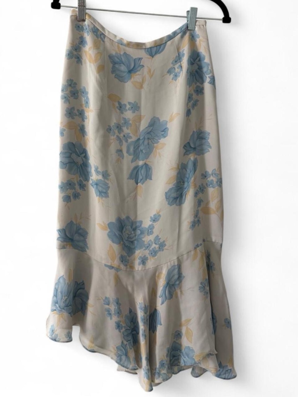 Rena Rowan Cream Midi Skirt with Blue Floral Print